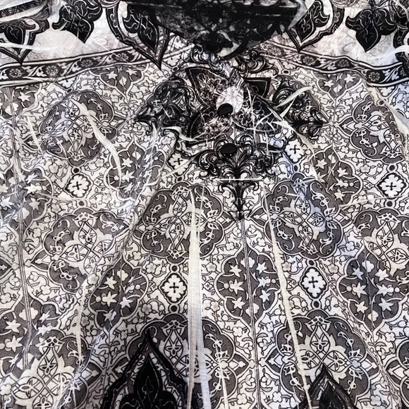 y2k gray and white boho baby doll patterned top - Picture 5 of 10